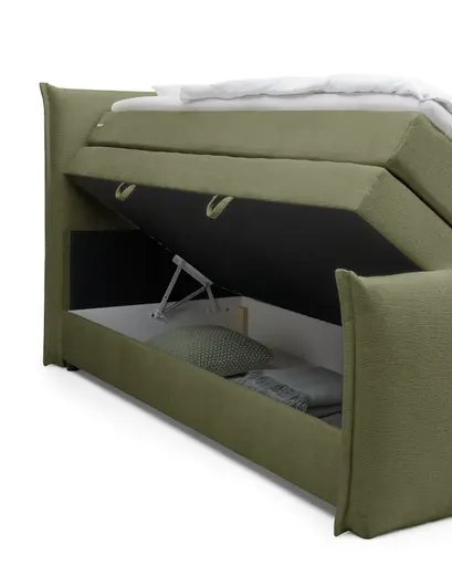 Boxspringbett SANDRIN L - Liegefläche ca. 180x200 cm, Stoff, Olivgrün, inkl. Stauraum und Fußteil