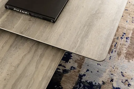 Couchtisch Cena - LB ca. 132x108 cm, Platten drehbar, Keramik, Travertin 