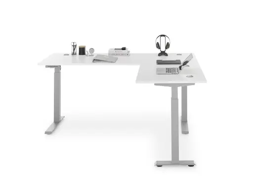 Winkelschreibtisch - höhenverstellbar, LB ca. 185x177 cm, Weiß, Silberfarben