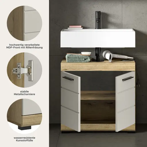 Waschbeckenunterschrank - B ca. 60 cm, Evoke Eiche Nachbildung, Kaschmir