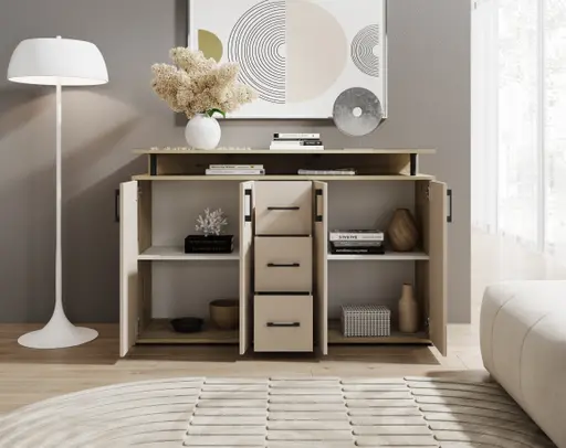 Highboard - B ca. 139 cm, Artisan Eiche Nachbildung, Kaschmir