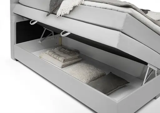 Boxspringbett SANDRIN E- Liegefläche ca. 180x200 cm, Stoff, Hellgrau, inkl. Stauraum