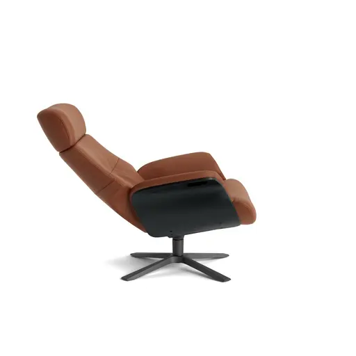 Relaxsessel Avina - Drehbar inkl. Rücken und Kopfteilverstellung, Leder, Cognac, Holzschale Schwarz