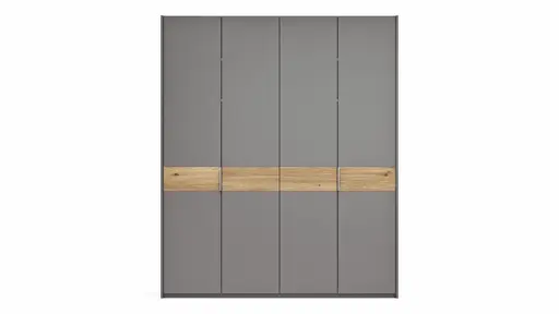 Drehtürenschrank Viana - B ca. 204 cm, Lack, Steingrau, Riffholz, Wildeiche