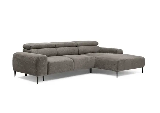 Ecksofa - 2-Sitzer mit Longchair rechts, Sitzvorzug motorisch, Kopfteil verstellbar, Stoff, Sand