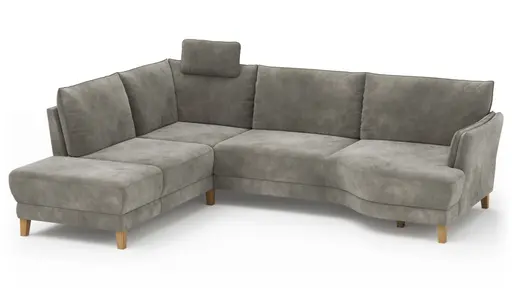 Sofa Stamford - inkl. Armlehne verstellbar und Kopfstütze, Ecksofa 2-sitzig und Abschlusshocker links mit 3,5-Sitzer, Bogen rechts, Stoff, Anthrazit