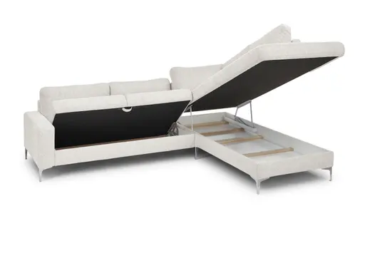 Ecksofa CALM 2.0 - 2,5-Sitzer mit Ecke rechts, Schlaffunktion mit Bettkasten, Stoff, Natur