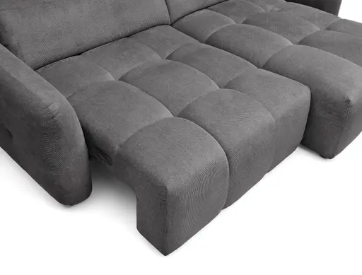 Ecksofa MADAN - 1,5-Sitzer mit Longchair rechts, Sitztiefe verstellbar motorisch, Kopfteil verstellbar, Stoff, Graphite