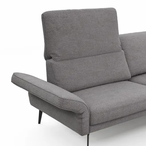 Ecksofa Estrela - 2,5-Sitzer mit Longchair rechts inkl. Rücken-/Armlehnenverstellung, Stoff, Grau