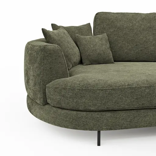 Ecksofa Solenne - Diwan rund links mit Ottomane rechts, Stoff, Olive