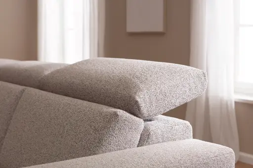 Ecksofa Braska - Loungecke links mit 2,5-Sitzer rechts, inkl. Sitzauszug (motorisch) und Kopfstütze, Stoff, Kaschmir
