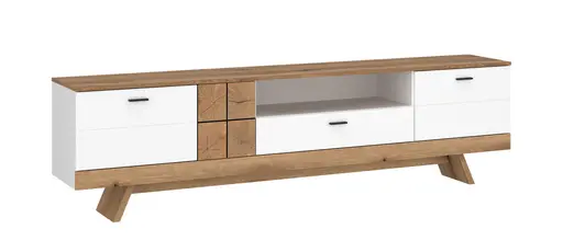 TV-Lowboard - B ca. 216 cm, Alpinweiß, Coast Evoke Eiche Nachbildung, Weiß Hochglanz