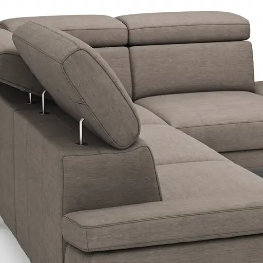 Ecksofa Hudson - 2,5-Sitzer mit Ecke rechts, inkl. Kopfteil verstellbar, Stoff, Khaki