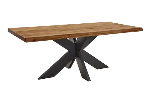 Esstisch - LB ca. 240x100 cm, Wildeiche massiv geölt, Baumkante, Schwarz