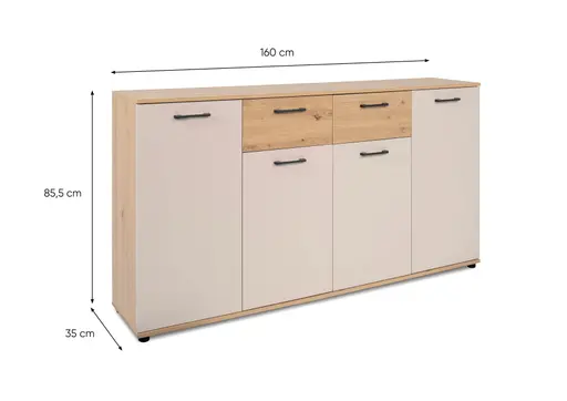 Sideboard- B ca. 160 cm, Eiche Dekor, Beige