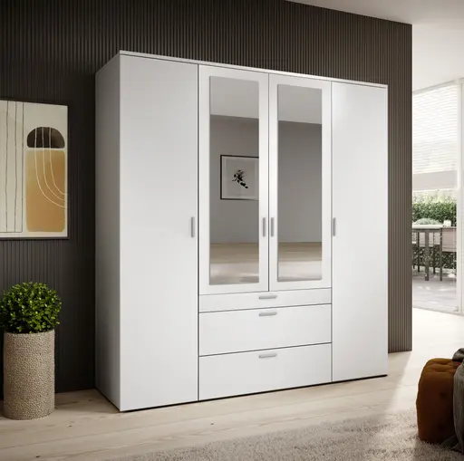 Drehtürenschrank- B ca. 180 cm, Weiß, Spiegel