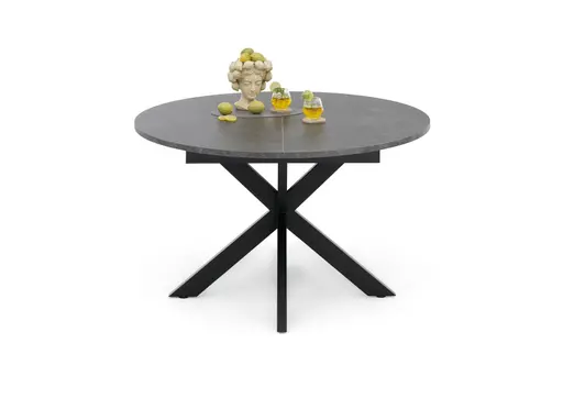 Esstisch - ausziehbar, Ø/H ca. 130x75 cm, Keramikoptik grau, Schwarz