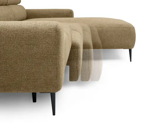 Ecksofa - 2-Sitzer mit Longchair rechts, Sitzvorzug motorisch, Kopfteil verstellbar, Stoff, Senfgelb