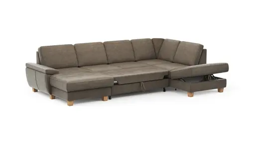 Wohnlandschaft Sommerville - Longchair links mit 2,5-Sitzer und Ecke rechts, inkl. Schlaffunktion (manuell), Stoff, Braun