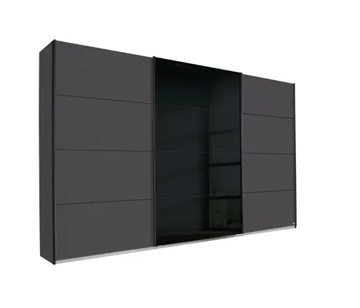Schwebetürenschrank- B ca. 361 cm, Graumetallic, Glas, Schwarz