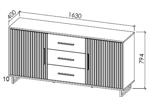 Sideboard- Eiche Dekor, Schwarz