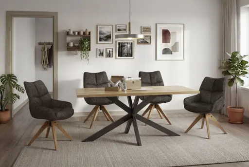 Esstisch - LB ca. 180x90 cm, Plankeneiche, Schwarz