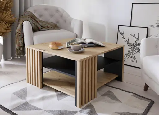 Couchtisch FLORISS- LB ca. 80x80 cm, Eiche Dekor, Schwarz