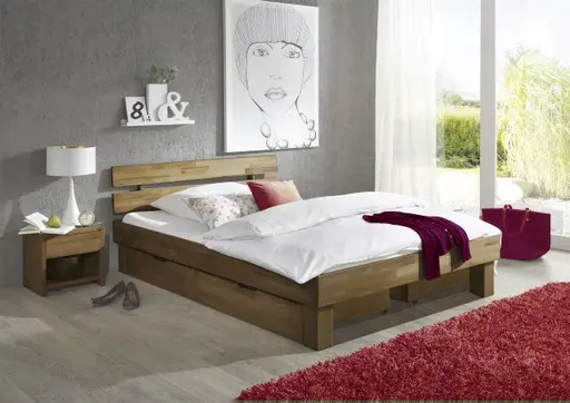 Bettgestell- Liegefläche ca. 140x200 cm, Wildeiche, Massiv, Geölt