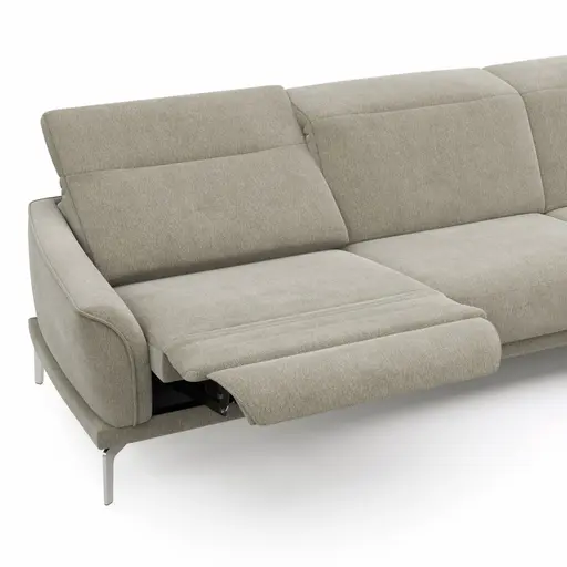 Ecksofa Amadena - 2-Sitzer mit Longchair rechts inkl. Relaxfunktion motorisch, Stoff, Limone