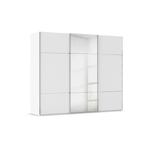 Schwebetürenschrank - B. ca. 301 cm, Alpinweiß Dekor, Mitteltür Spiegel