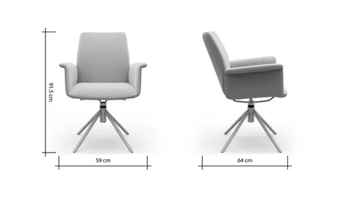 Armlehnstuhl Sedana - drehbar, Leder & Stoff, Grau