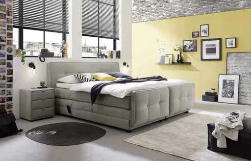 Boxspringbett- Liegefläche ca. 180x200 cm, Stoff, Hellbraun