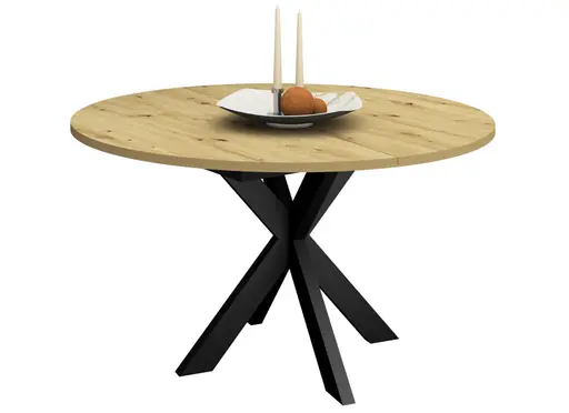 Esstisch - ausziehbar, Ø/H ca. 130x75 cm, Asteiche, Schwarz