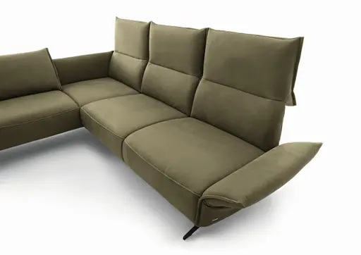 Ecksofa - Ecke links mit 2,5-Sitzer rechts, Rückenlehne/Armlehne verstellbar, Leder, Olive