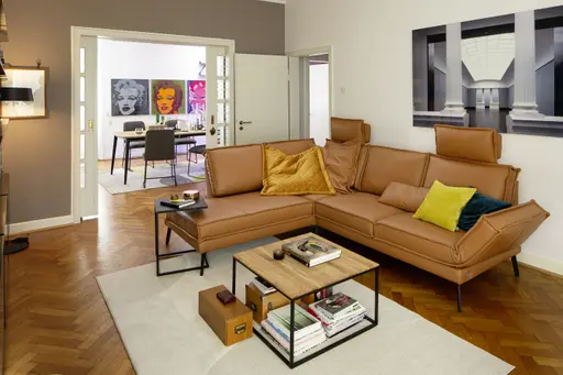 Ecksofa My -  Ecke links mit 2-Sitzer, Rückenlehne, Armlehne  verstellbar und Drehsitze, Leder, Cognac