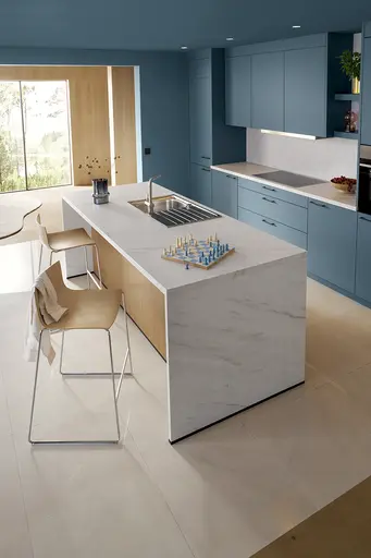 Inselküche 51.230 13 525, Stahlblau matt