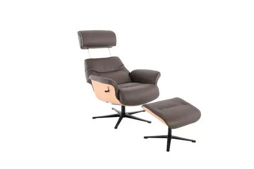 TV-Sessel MOANI mit Hocker - drehbar, Kopfteilverstellung, Leder, Dunkelbraun