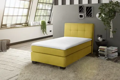 Boxspringbett JILA- Ligefläche ca. 120x200 cm, Stoff, Curry