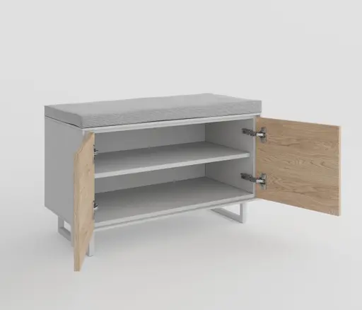 Garderobenbank - inkl. Sitzkissen, B ca. 82 cm, Kreidefarben, Eiche bianco massiv geölt