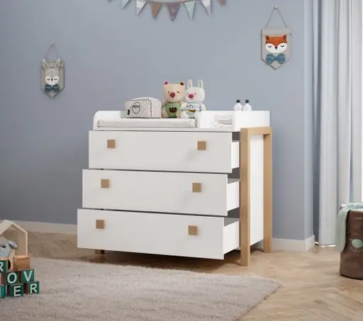 Wickelkommode - inkl. Auflage, Kiefer Weiß, Birke