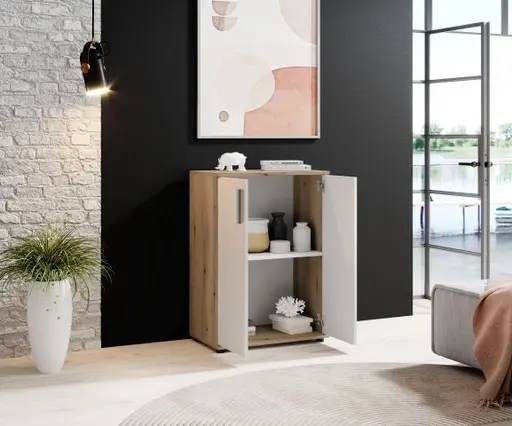 Kommode - B ca. 60 cm, Eiche Evoke Nachbildung, Weiß