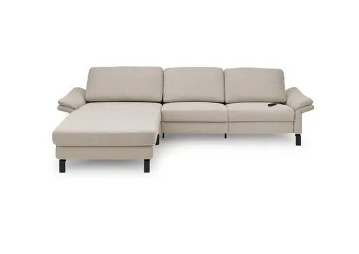Ecksofa CALM PREMIUM 2.0 - Longchair links mit 3-Sitzer, Relaxfunktion motorisch, Armlehne verstellbar, Stoff, Sand