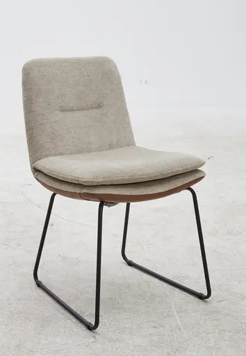 Polsterstuhl Macano - Leder & Stoff, Beige, Cognac