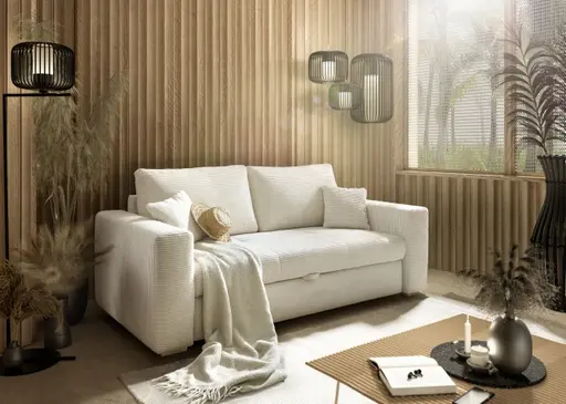 Sofa JORDEN 2 - 2-Sitzer inkl. Schlafftunktion mit Bettkasten, Stoff, Beige