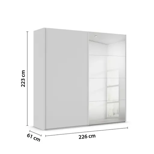 Schwebetürenschrank ROVERO- B ca. 225 cm, Seidengrau, Spiegel