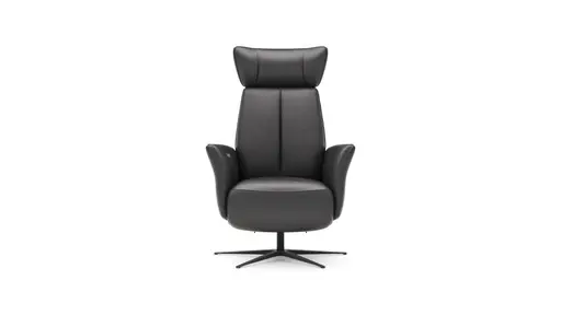 Drehsessel Aberdeen - Größe L, inkl. Relaxfunktion (motorisch) und Kopfteil verstellbar, Leder, Schwarz
