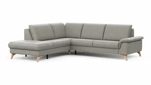 Ecksofa Tulsa KS - 1,5-Sitzer mit Anstellhocker links, Spitzecke und 2,5-Sitzer rechts, Leder, Graubeige