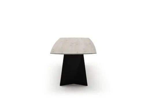 Esstisch 3100 - LB ca. 220x100 cm, Asteiche massiv, Geräuchert, Bianco, Stahlwange, Schwarz