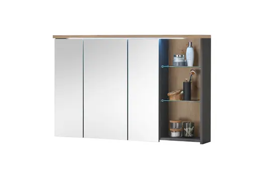 Spiegelschrank- B ca. 110 cm, Dunkelgrau, Eiche Dekor, Spiegel