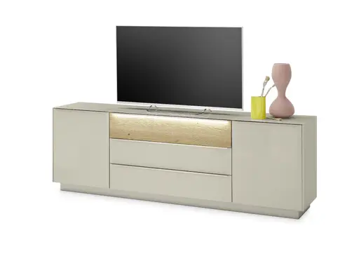 Lowboard - mit Beleuchtung, B ca. 214 cm, Kaschmir, Eiche massiv